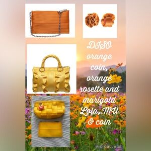 DISO harveys seatbelt orange coin, orange rosette and marigolds Lola, MU & coin